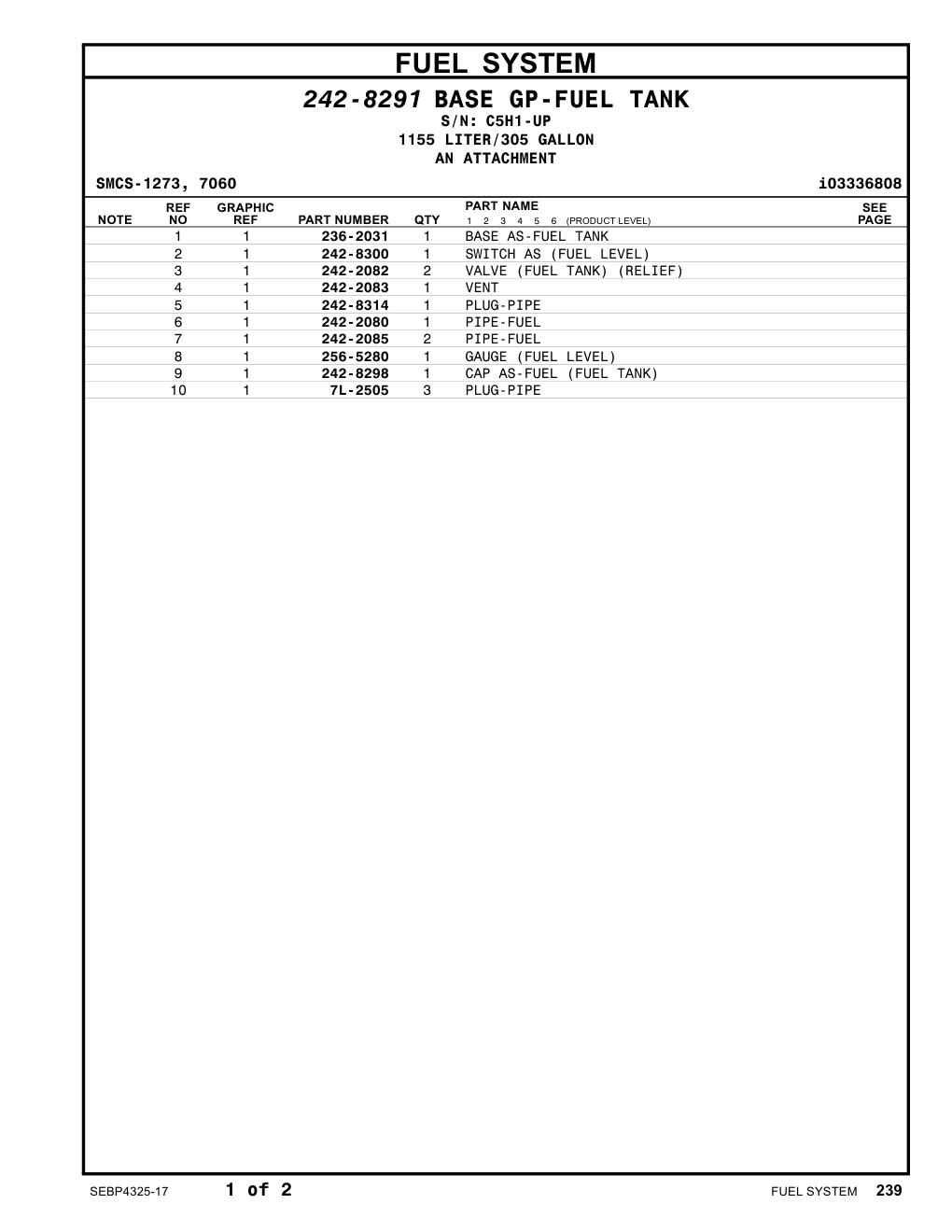 242-2082 VALVE (FUEL TANK) · S/N C5H1-UP CAT parts manual diagram