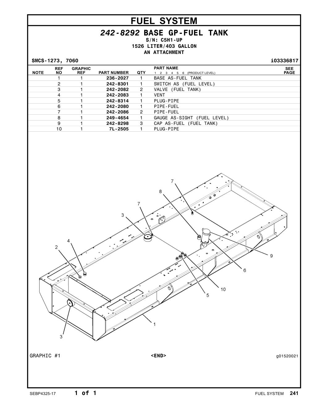 249-4654 GAUGE AS-SIGHT (FUEL LEVEL) · S/N C5H1-UP CAT parts manual diagram