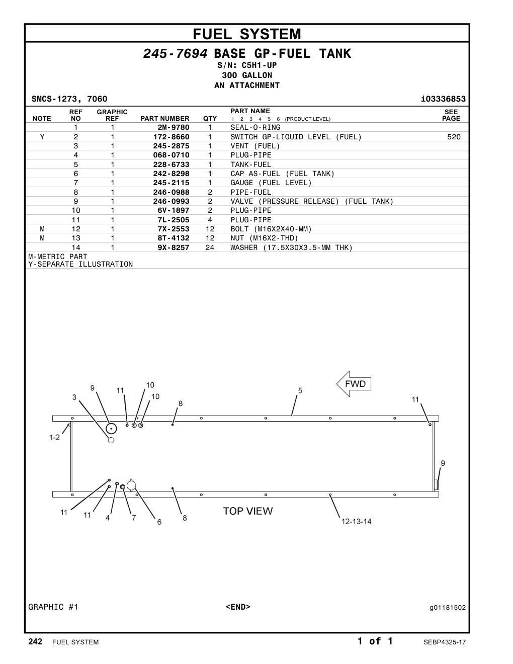 172-8660 SWITCH GP-LIQUID LEVEL (FUEL) · S/N C5H1-UP CAT parts manual diagram