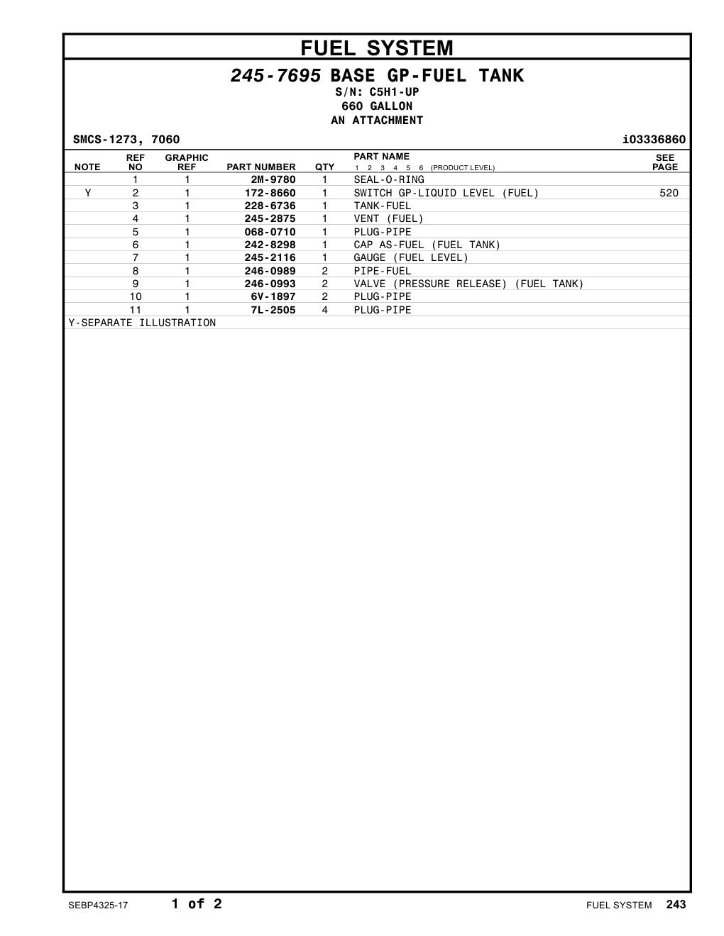 228-6736 TANK-FUEL · S/N C5H1-UP CAT parts manual diagram