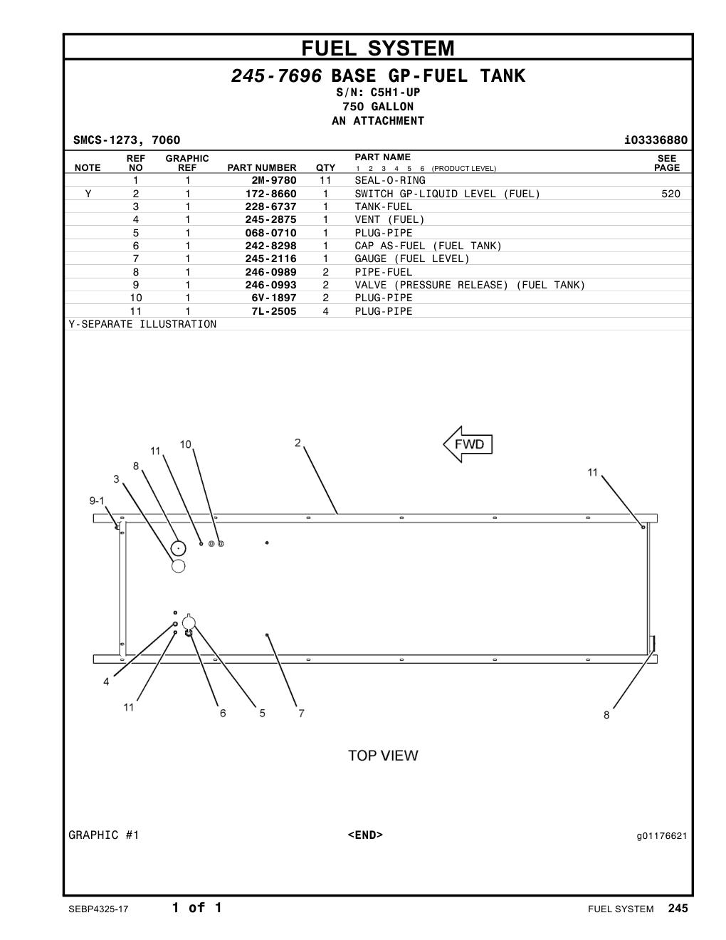 228-6737 TANK-FUEL · S/N C5H1-UP CAT parts manual diagram