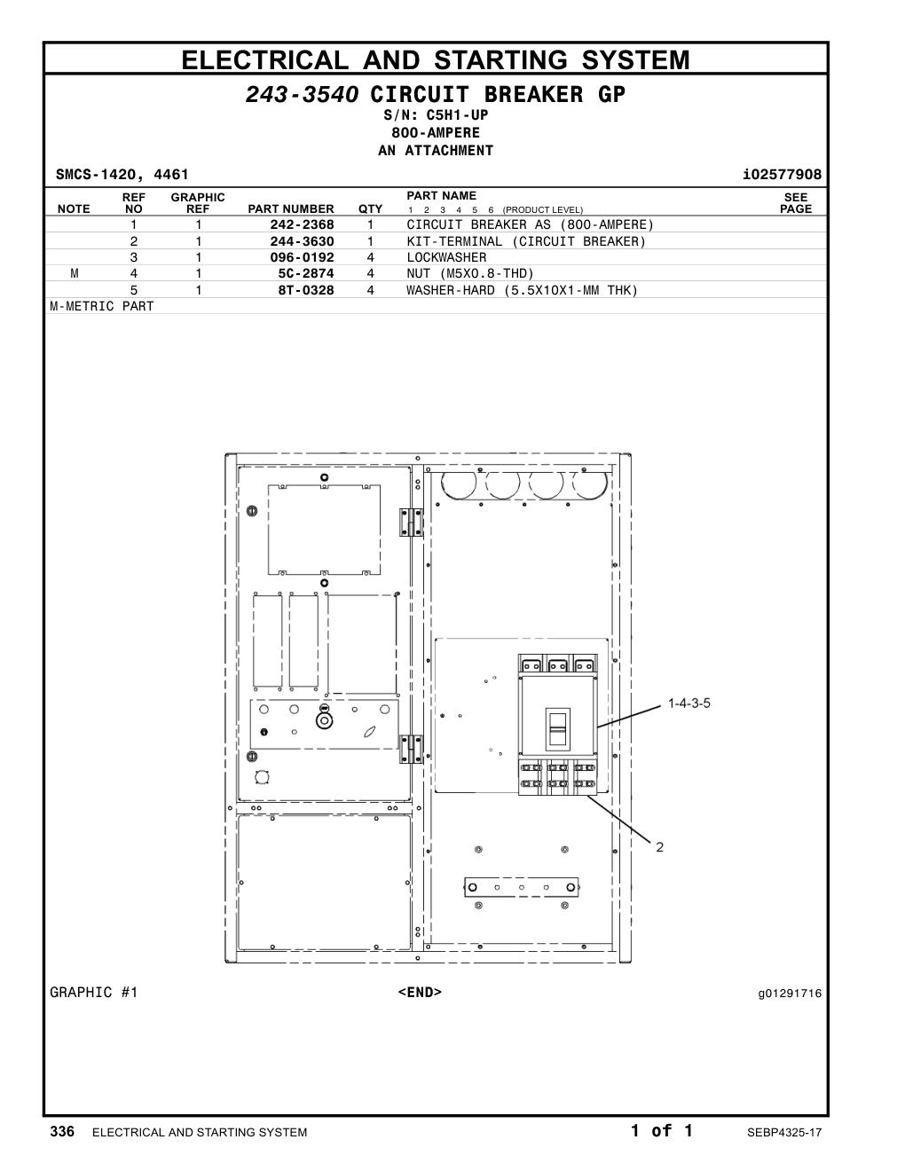 244-3630 KIT-TERMINAL (CIRCUIT BREAKER) · S/N C5H1-UP CAT parts manual diagram