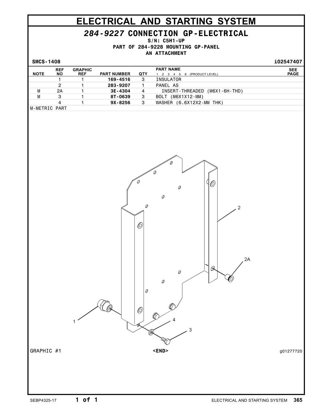 283-9207 PANEL AS · S/N C5H1-UP CAT parts manual diagram