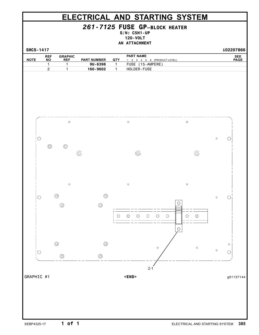 9U-6398 FUSE (15-AMPERE) (US SOURCED) · S/N C5H1-UP CAT parts manual diagram
