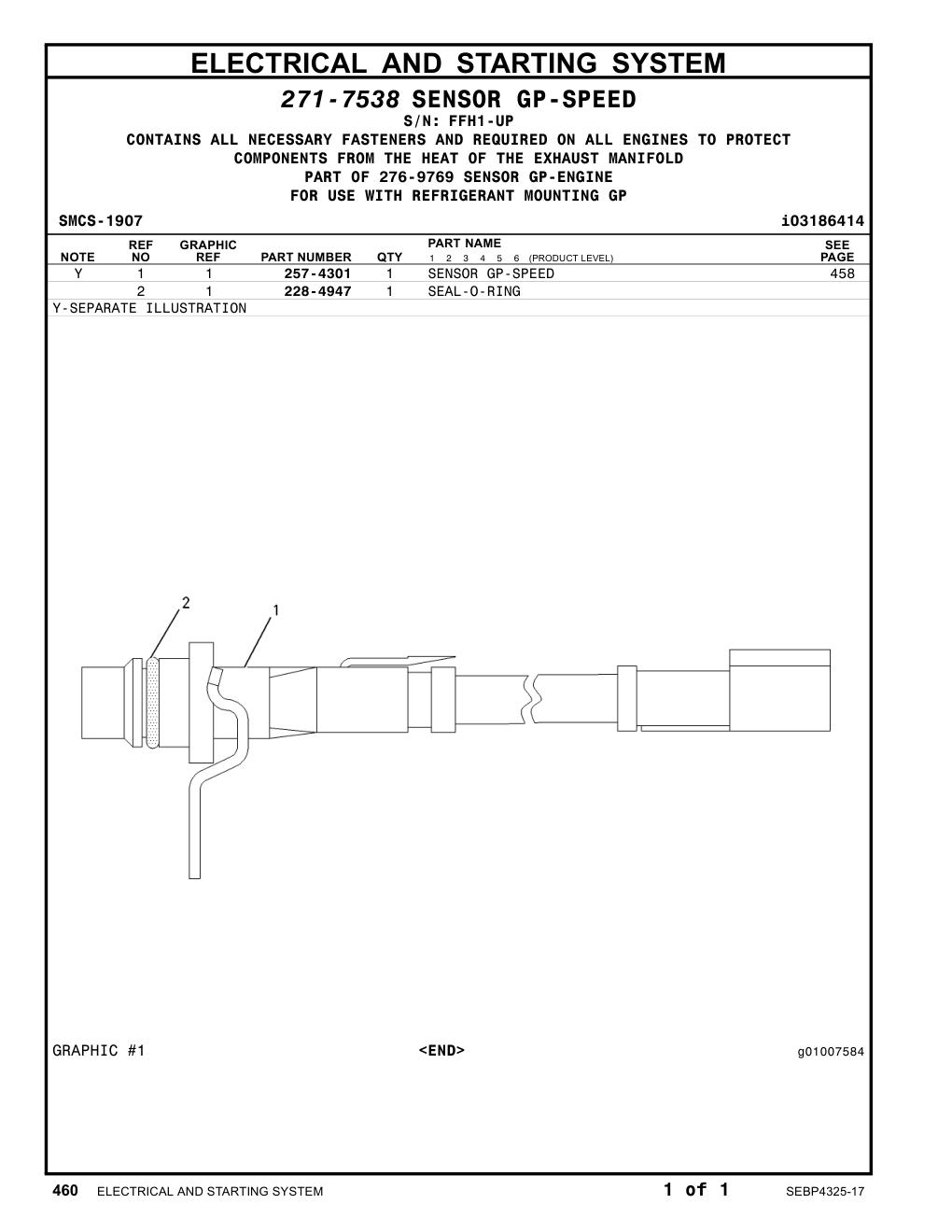 257-4301 SENSOR GP-SPEED · S/N FFH1-UP CAT parts manual diagram