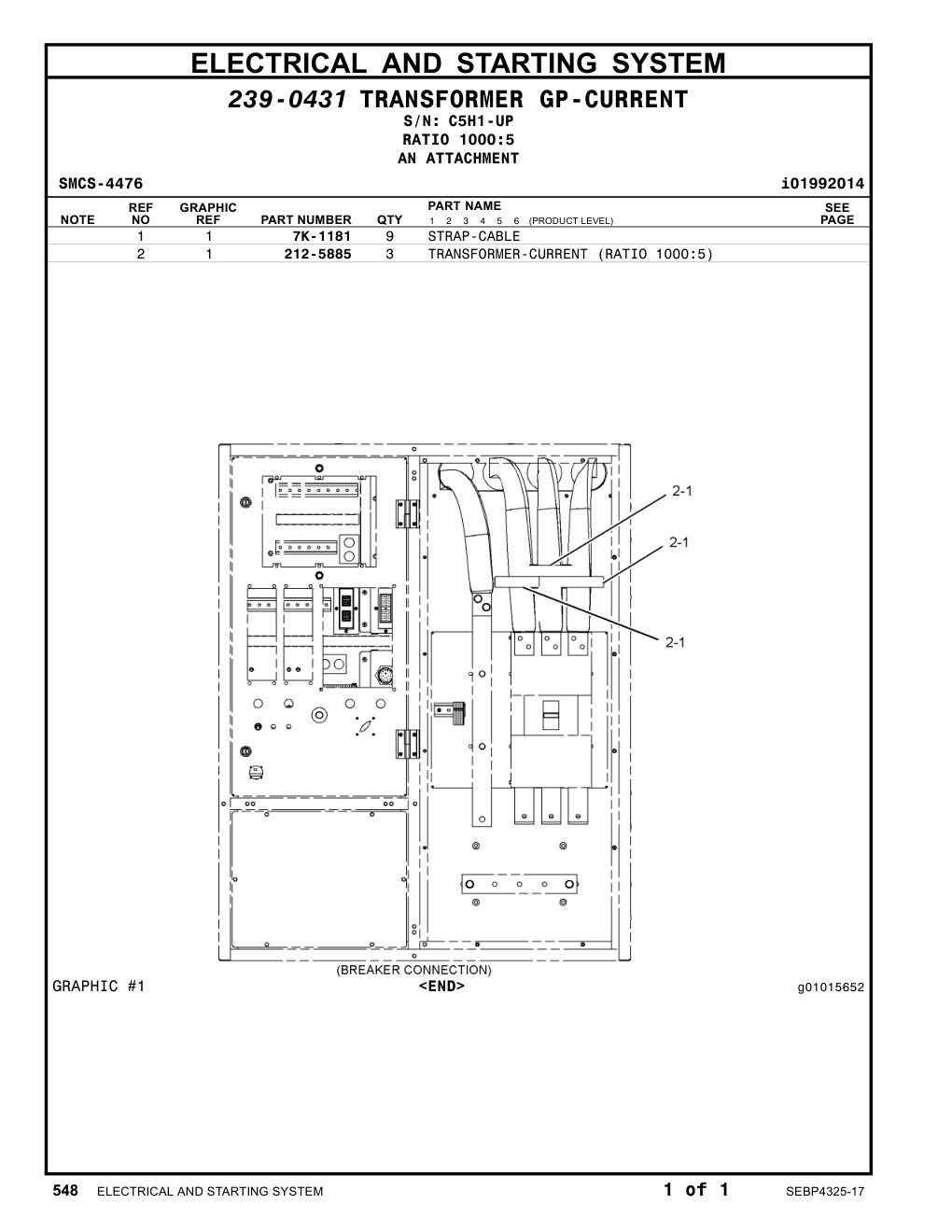 212-5885 TRANSFORMER-CURRENT (RATIO 1000:5) · S/N C5H1-UP CAT parts manual diagram
