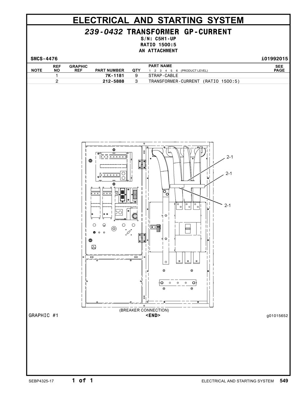 212-5888 TRANSFORMER-CURRENT (RATIO 1500:5) · S/N C5H1-UP CAT parts manual diagram