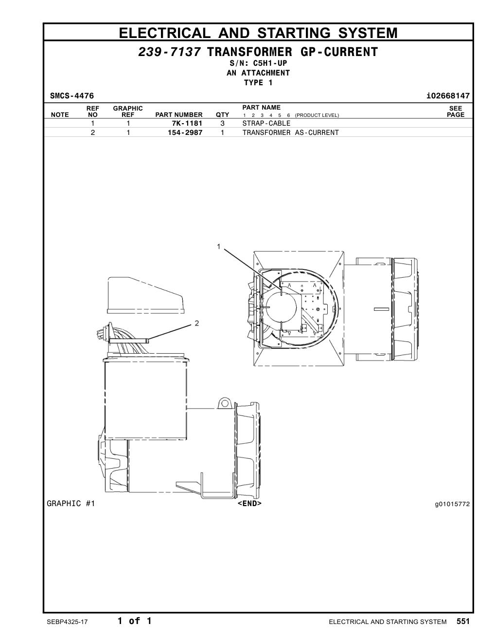 154-2987 TRANSFORMER AS-CURRENT · S/N C5H1-UP CAT parts manual diagram