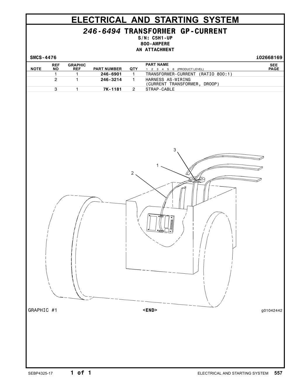 246-6901 TRANSFORMER-CURRENT (RATIO 800:1) · S/N C5H1-UP CAT parts manual diagram