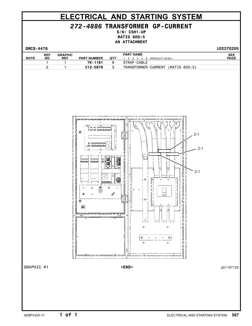 212-5878 TRANSFORMER-CURRENT (RATIO 600:5) · S/N C5H1-UP CAT parts manual diagram