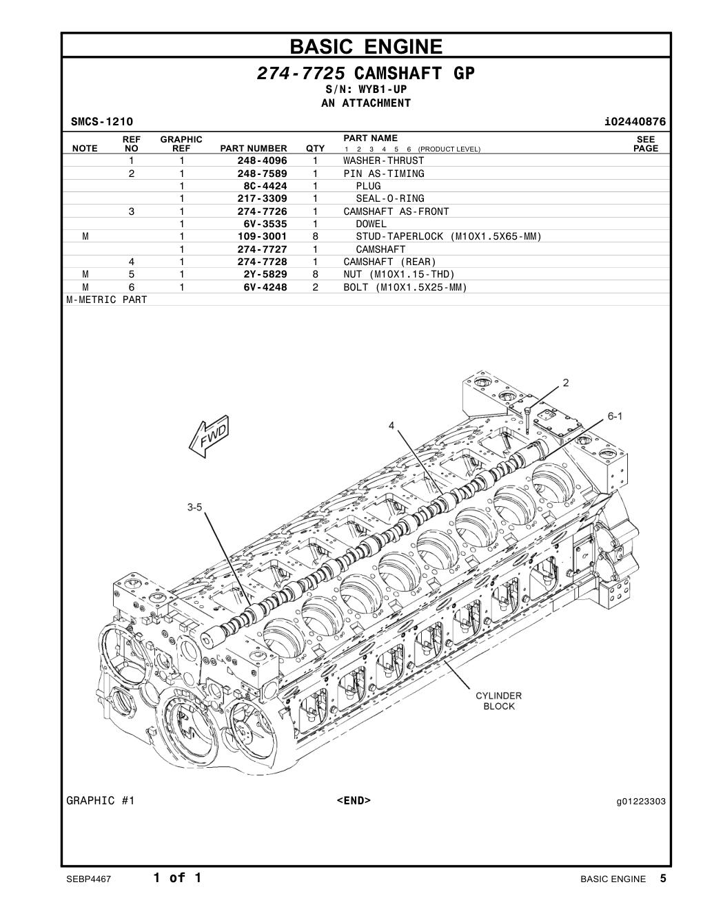 274-7726 CAMSHAFT AS-FRONT · S/N WYB1-UP CAT parts manual diagram
