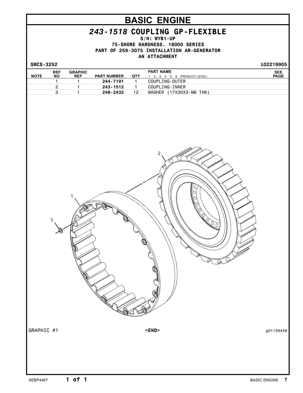 243-1512 COUPLING-INNER · S/N WYB1-UP CAT parts manual diagram