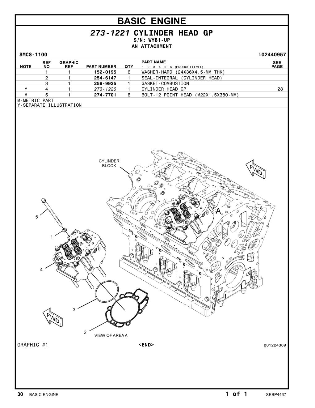 254-6147 SEAL-INTEGRAL (CYLINDER HEAD) · S/N WYB1-UP CAT parts manual diagram