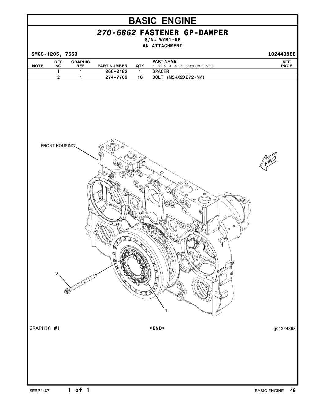 274-7709 BOLT (M24X2X272-MM) · S/N WYB1-UP CAT parts manual diagram