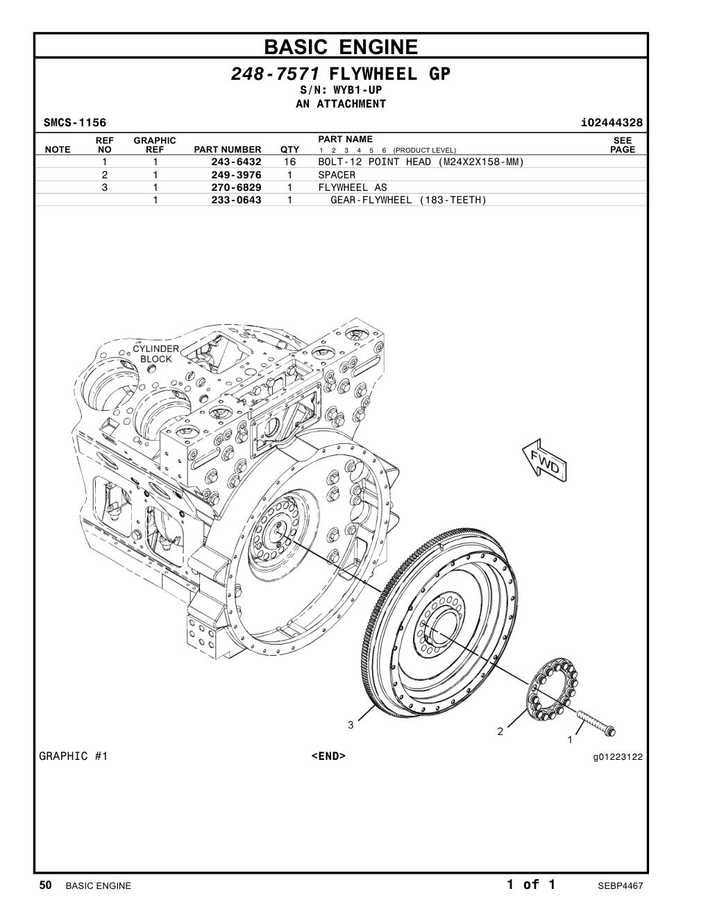 243-6432 BOLT-12 POINT HEAD (M24X2X158-MM) · S/N WYB1-UP CAT parts manual diagram