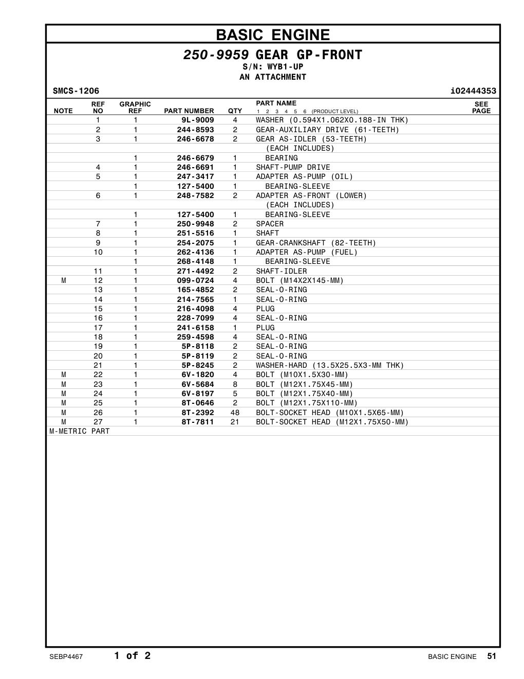 254-2075 GEAR-CRANKSHAFT (82-TEETH) · S/N WYB1-UP CAT parts manual diagram