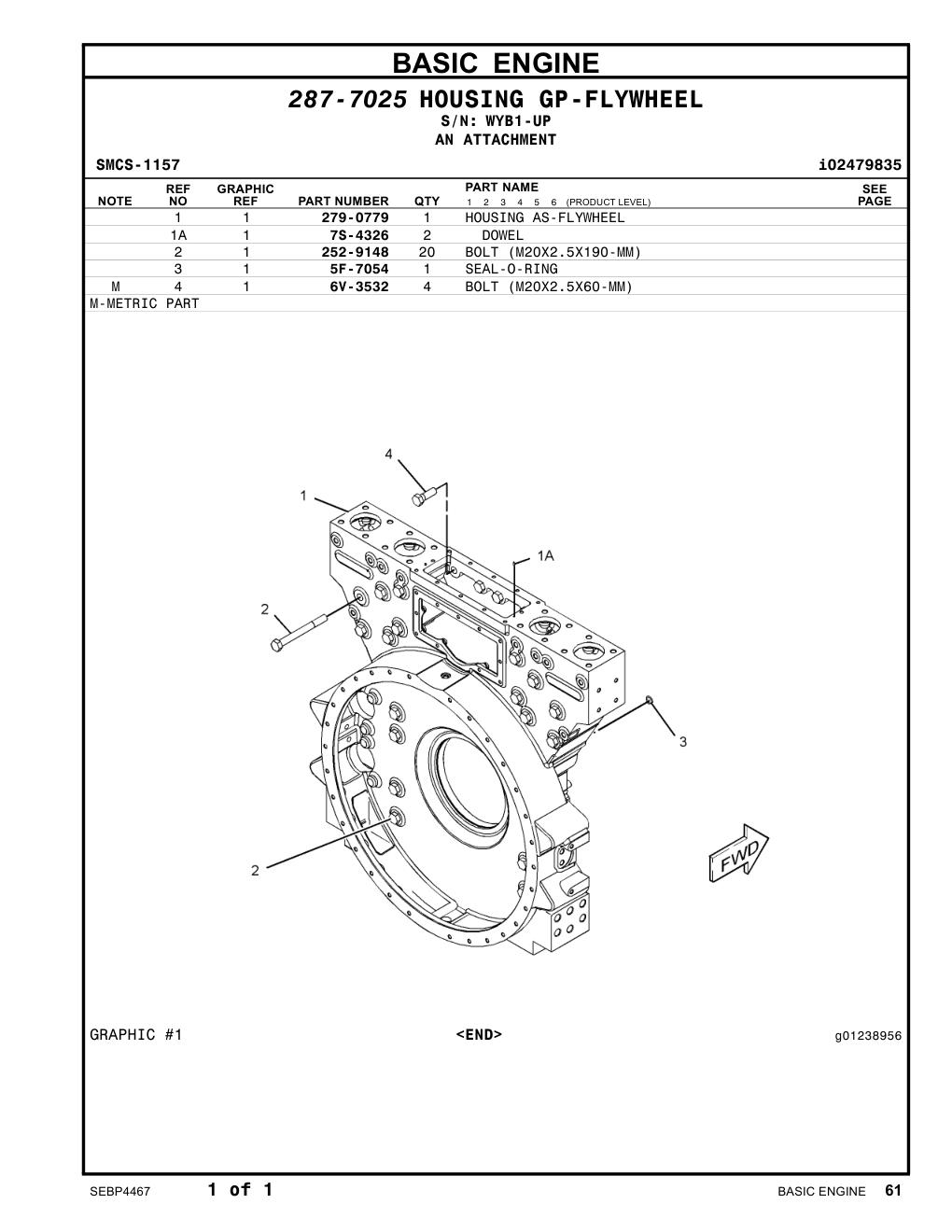 252-9148 BOLT (M20X2.5X190-MM) · S/N WYB1-UP CAT parts manual diagram