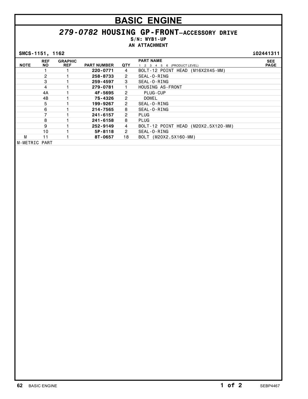 252-9149 BOLT-12 POINT HEAD (M20X2.5X120-MM) · S/N WYB1-UP CAT parts manual diagram