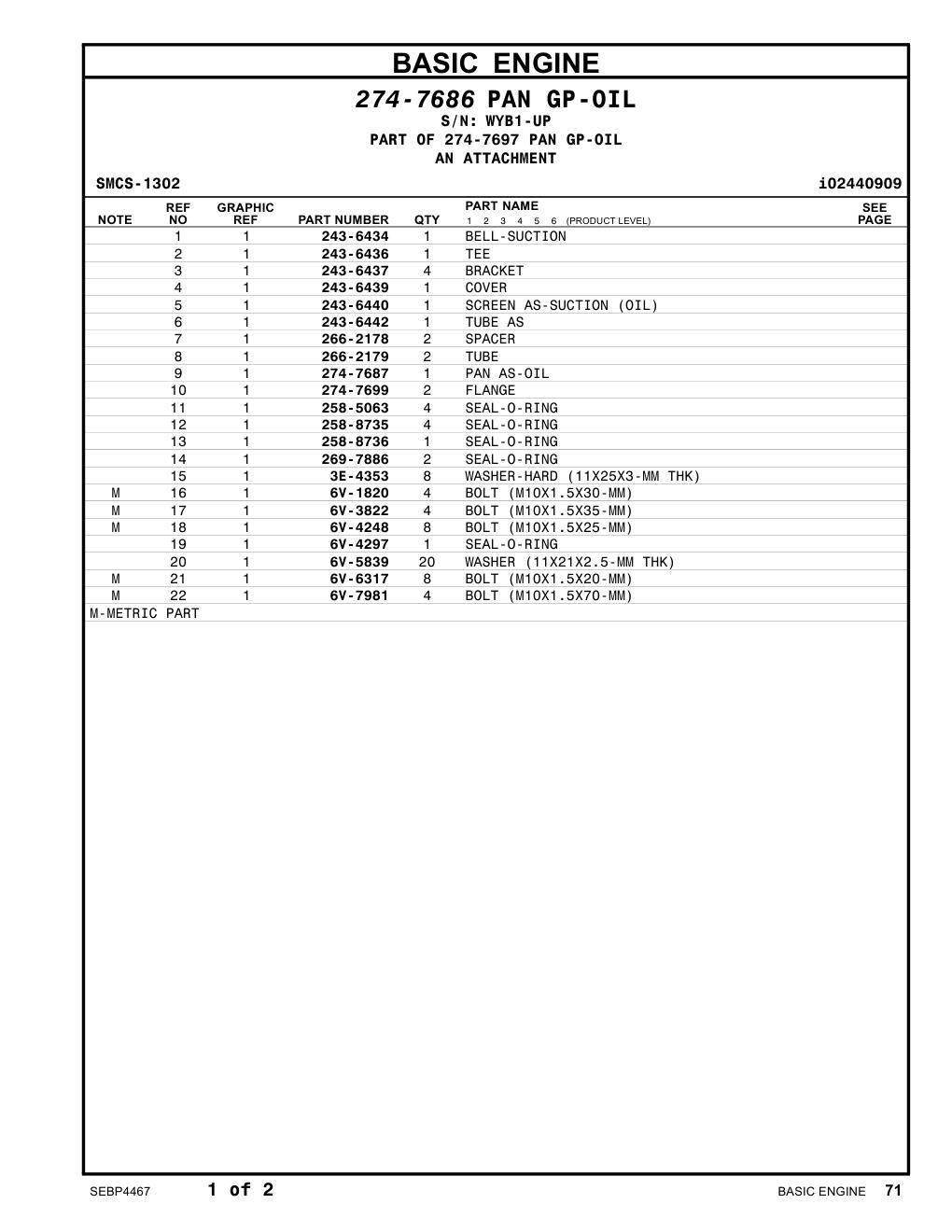 243-6440 SCREEN AS-SUCTION (OIL) · S/N WYB1-UP CAT parts manual diagram