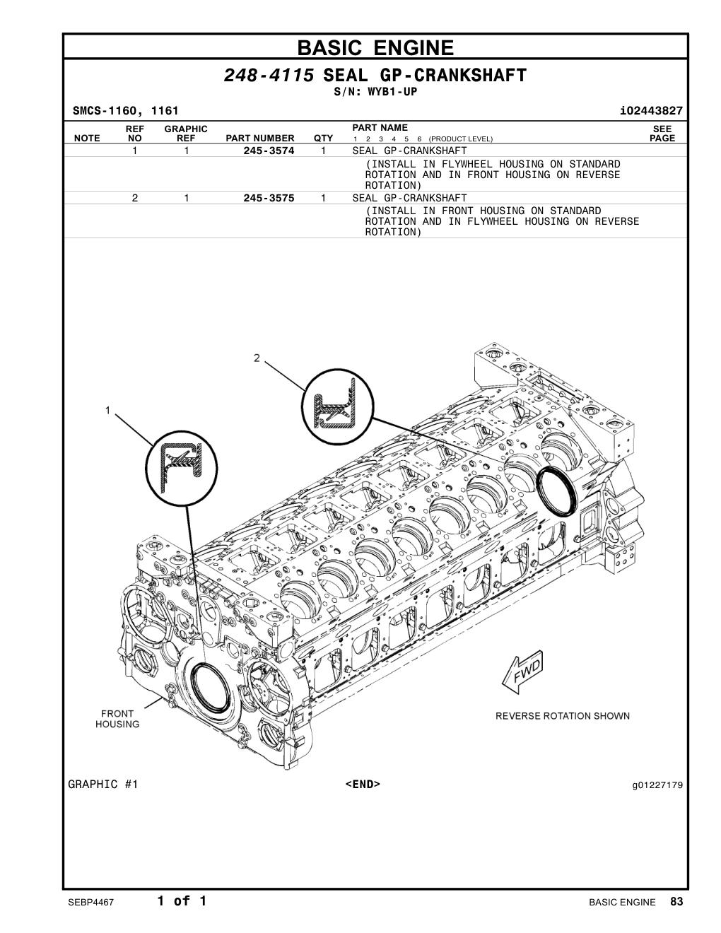245-3575 SEAL GP-CRANKSHAFT · S/N WYB1-UP CAT parts manual diagram