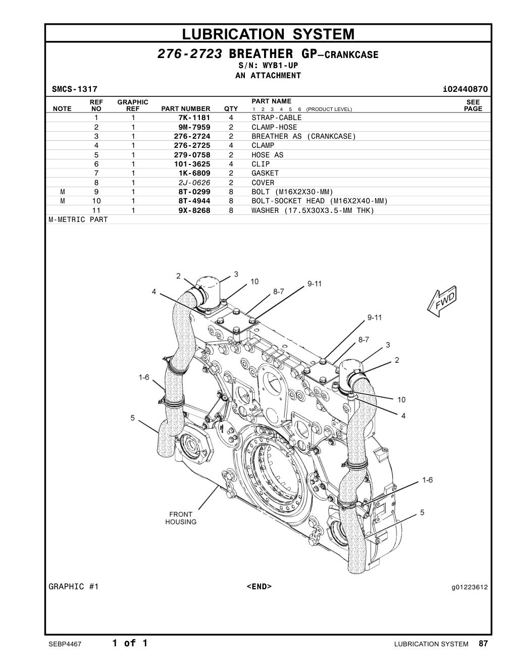 276-2725 CLAMP · S/N WYB1-UP CAT parts manual diagram