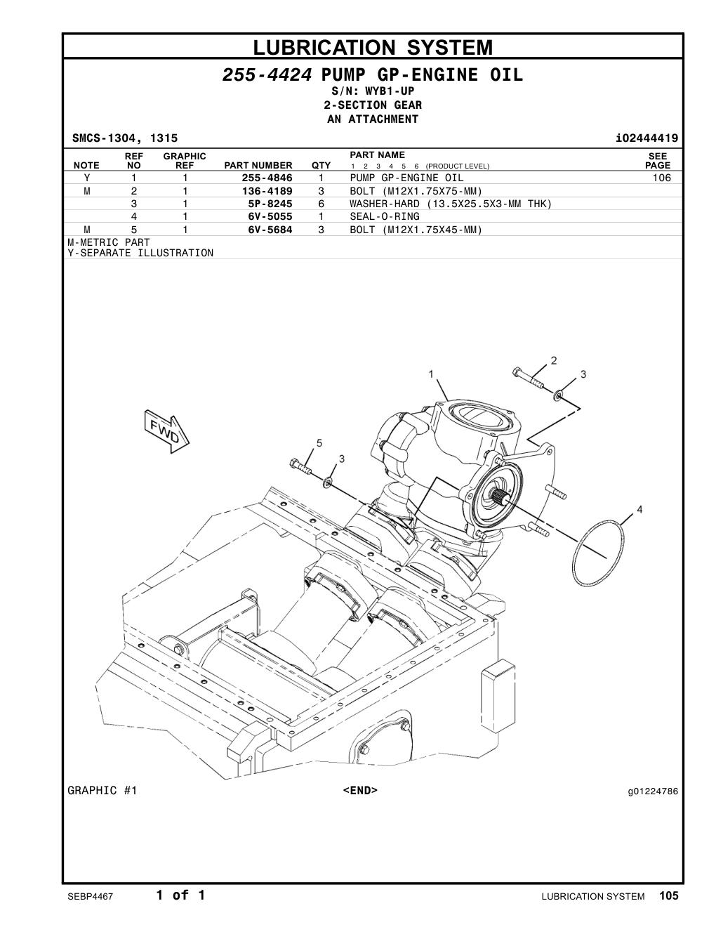 255-4846 PUMP GP-ENGINE OIL · S/N WYB1-UP CAT parts manual diagram