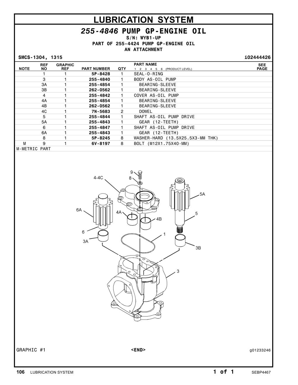255-4842 COVER AS-OIL PUMP · S/N WYB1-UP CAT parts manual diagram