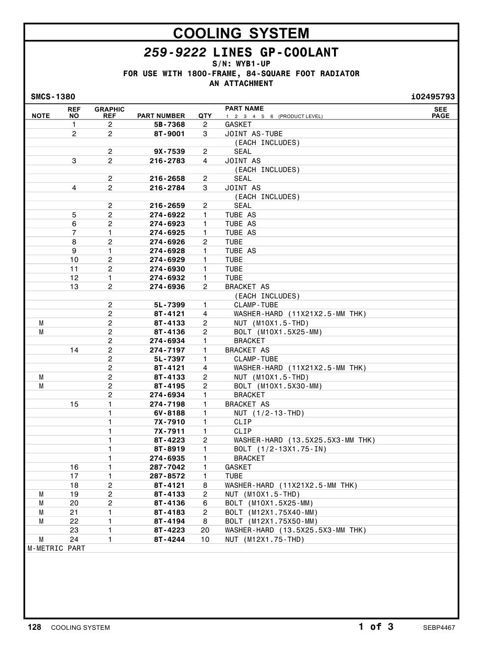 5L-7399 CLAMP-TUBE · S/N WYB1-UP CAT parts manual diagram