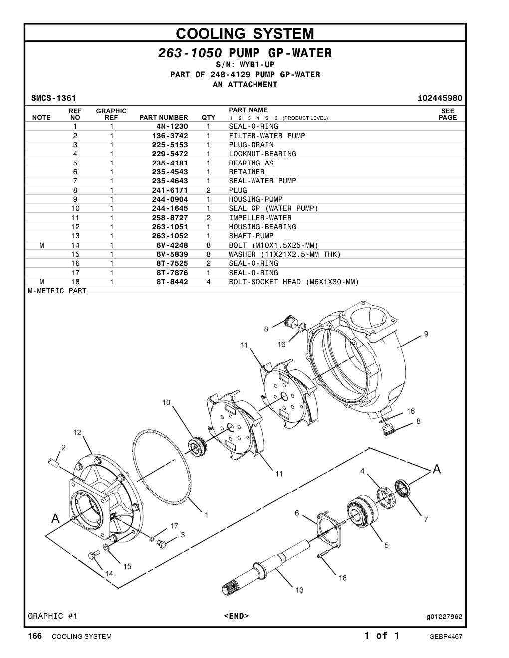 263-1052 SHAFT-PUMP · S/N WYB1-UP CAT parts manual diagram