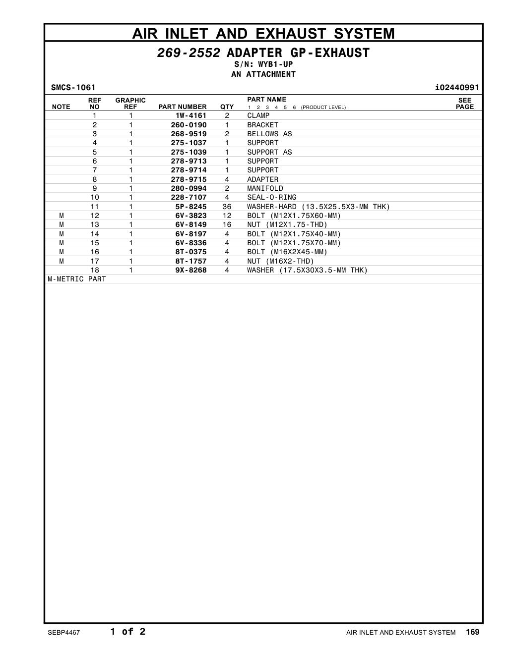 1W-4161 CLAMP · S/N WYB1-UP CAT parts manual diagram