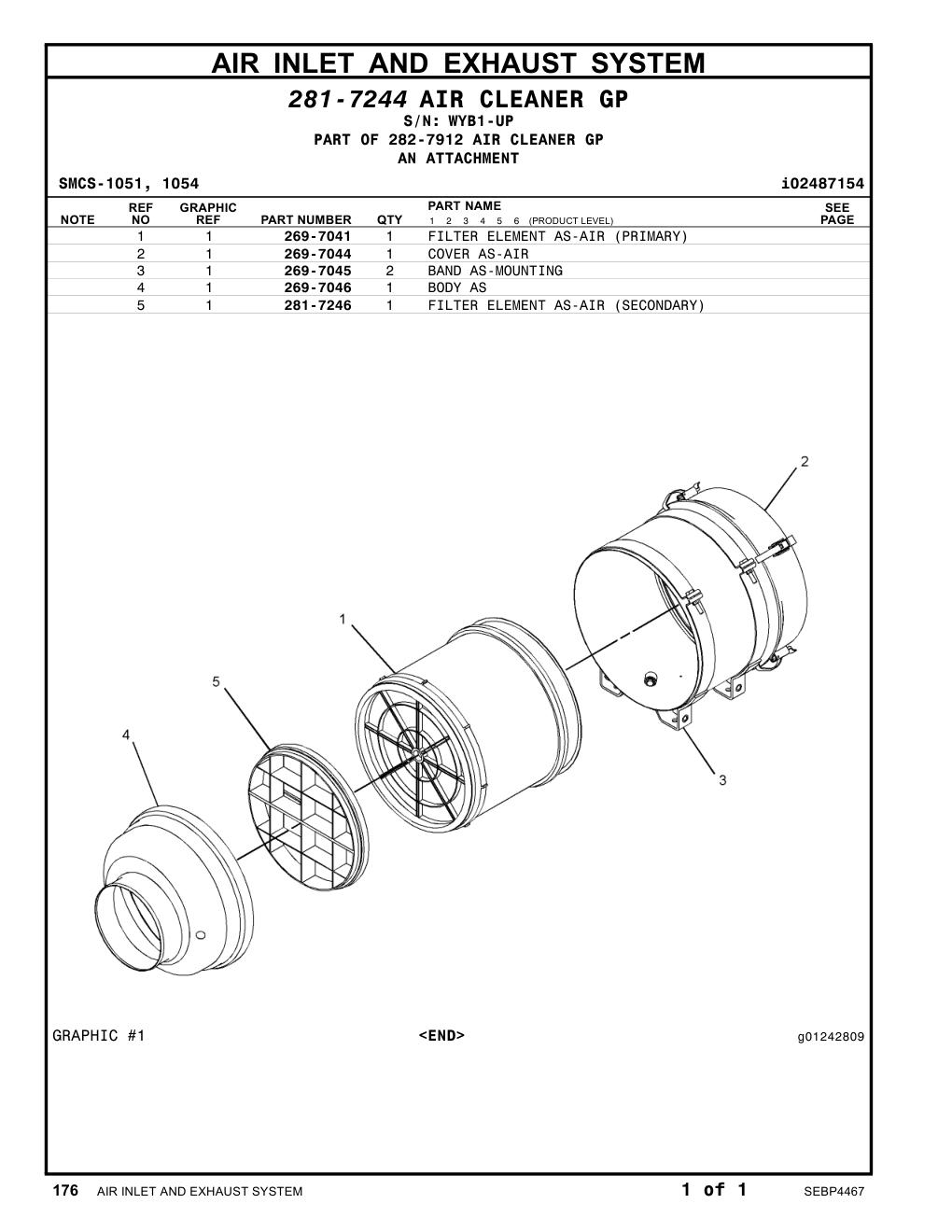 281-7246 FILTER ELEMENT AS-AIR (SECONDARY) · S/N WYB1-UP CAT parts manual diagram