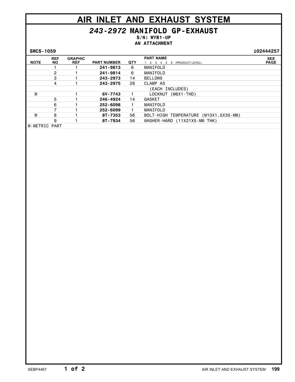 246-4924 GASKET · S/N WYB1-UP CAT parts manual diagram