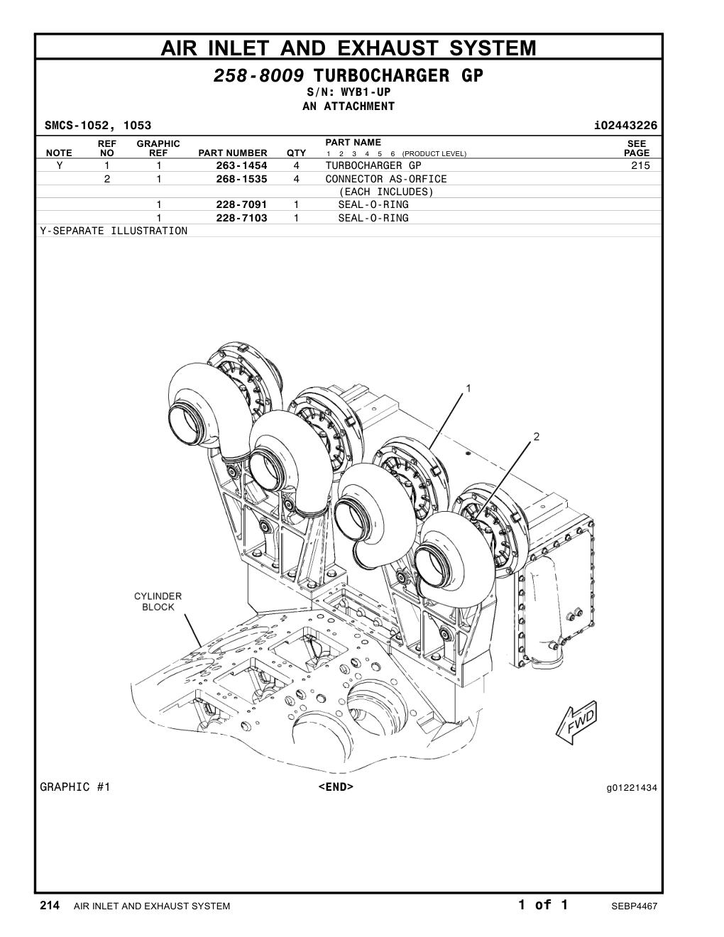 263-1454 TURBOCHARGER GP · S/N WYB1-UP CAT parts manual diagram