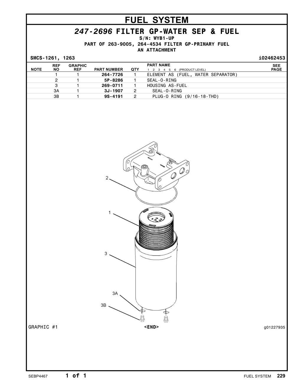 264-7726 ELEMENT AS (FUEL, WATER SEPARATOR) · S/N WYB1-UP CAT parts manual diagram