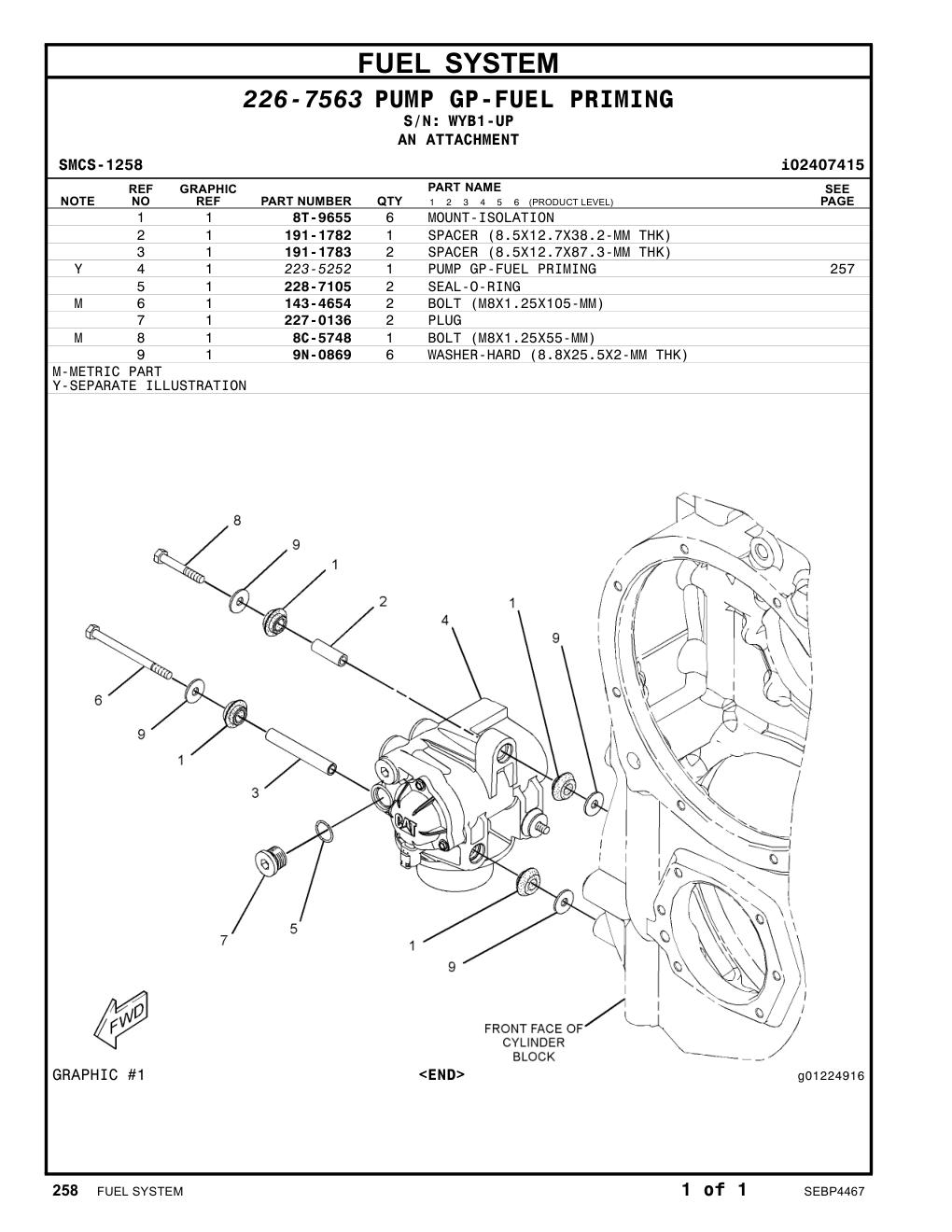 223-5252 PUMP GP-FUEL PRIMING · S/N WYB1-UP CAT parts manual diagram
