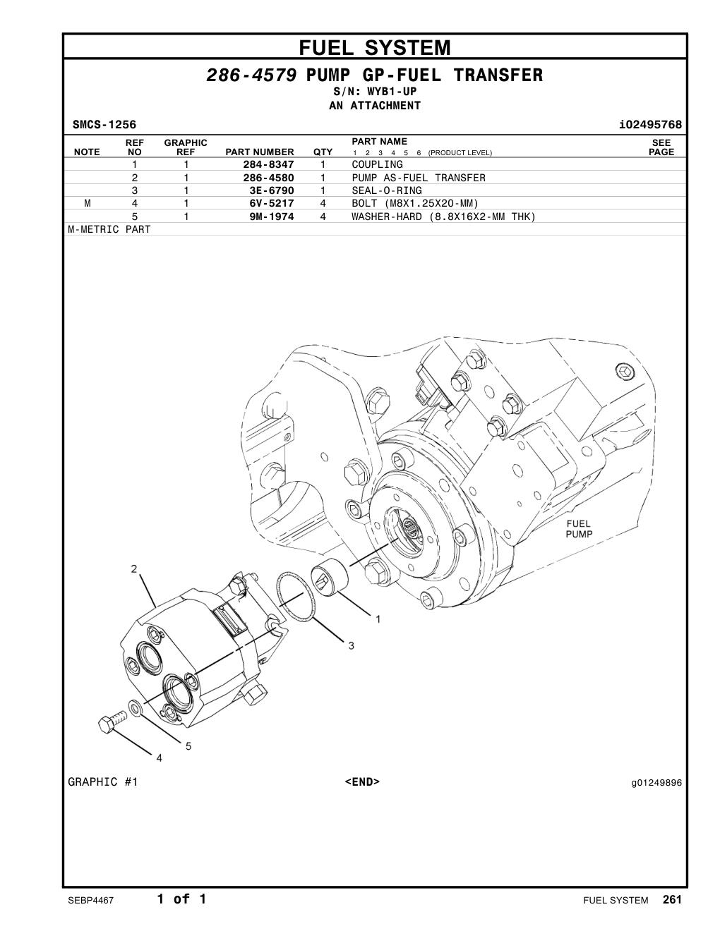 286-4580 PUMP AS-FUEL TRANSFER · S/N WYB1-UP CAT parts manual diagram