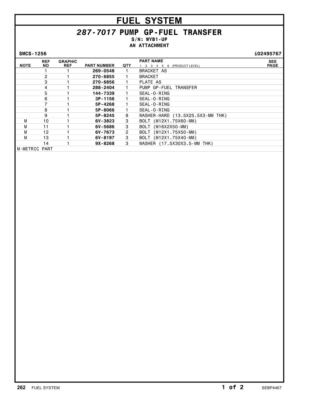 288-2404 PUMP GP-FUEL TRANSFER · S/N WYB1-UP CAT parts manual diagram