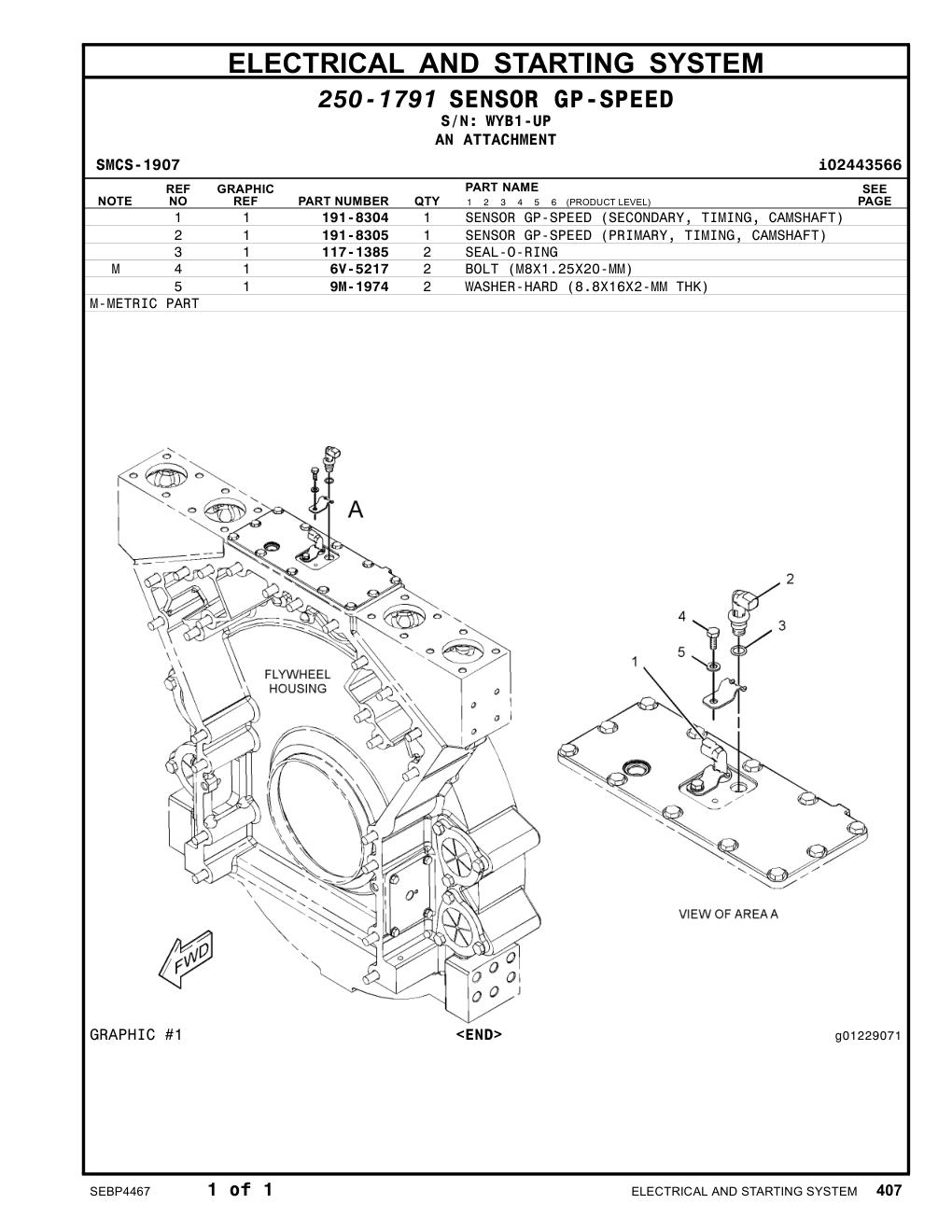 191-8305 SENSOR GP-SPEED (TIMING) · S/N WYB1-UP CAT parts manual diagram