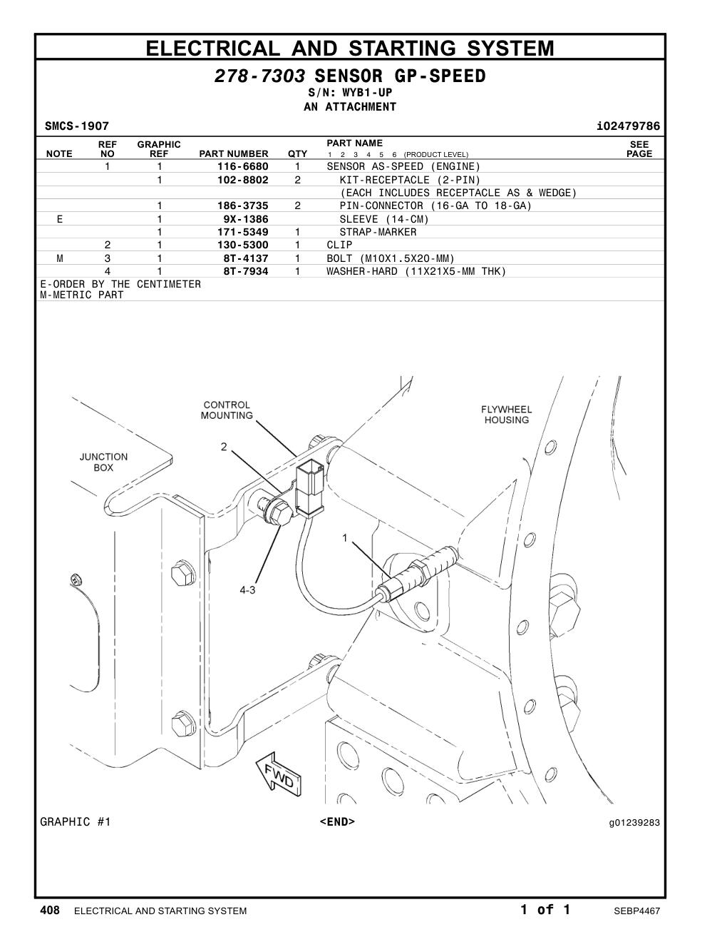 116-6680 SENSOR AS-SPEED (ENGINE) · S/N WYB1-UP CAT parts manual diagram