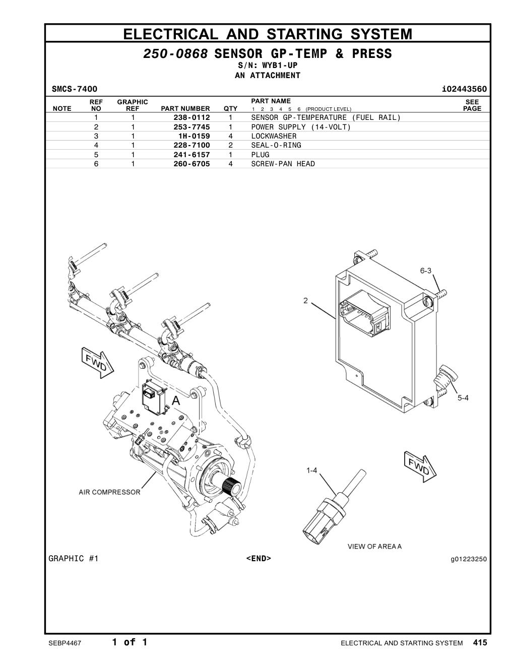 260-6705 SCREW-PAN HEAD · S/N WYB1-UP CAT parts manual diagram