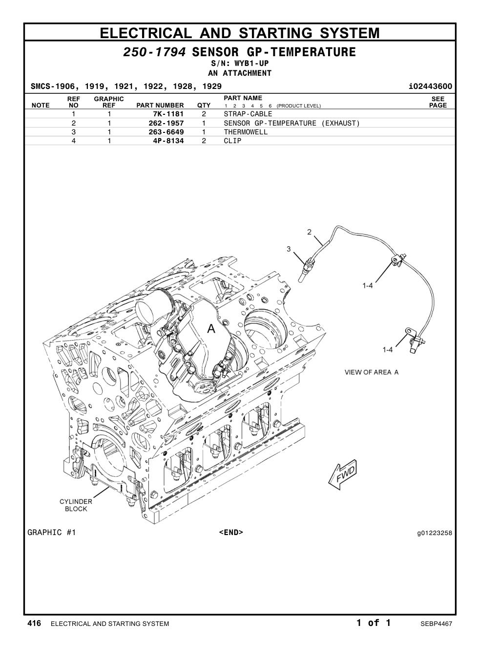 262-1957 SENSOR GP-TEMPERATURE (EXHAUST) · S/N WYB1-UP CAT parts manual diagram