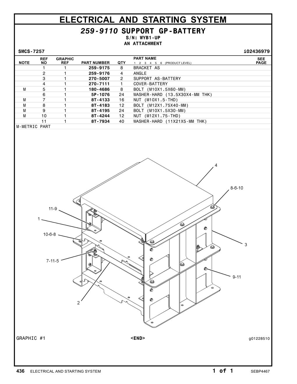 270-5007 SUPPORT AS-BATTERY · S/N WYB1-UP CAT parts manual diagram