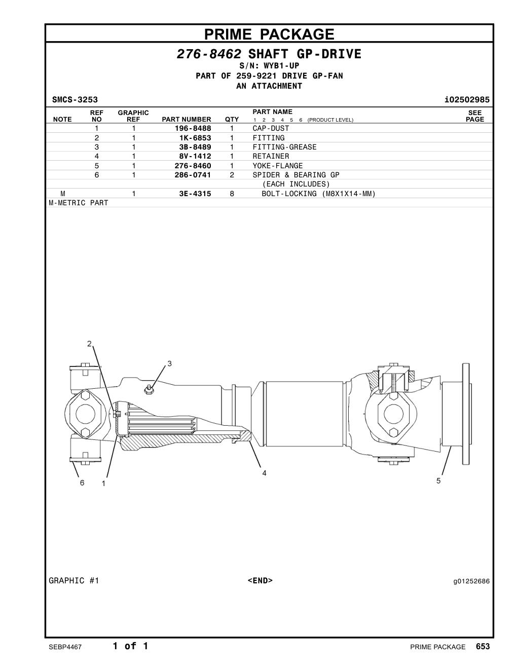 8V-1412 RETAINER · S/N WYB1-UP CAT parts manual diagram