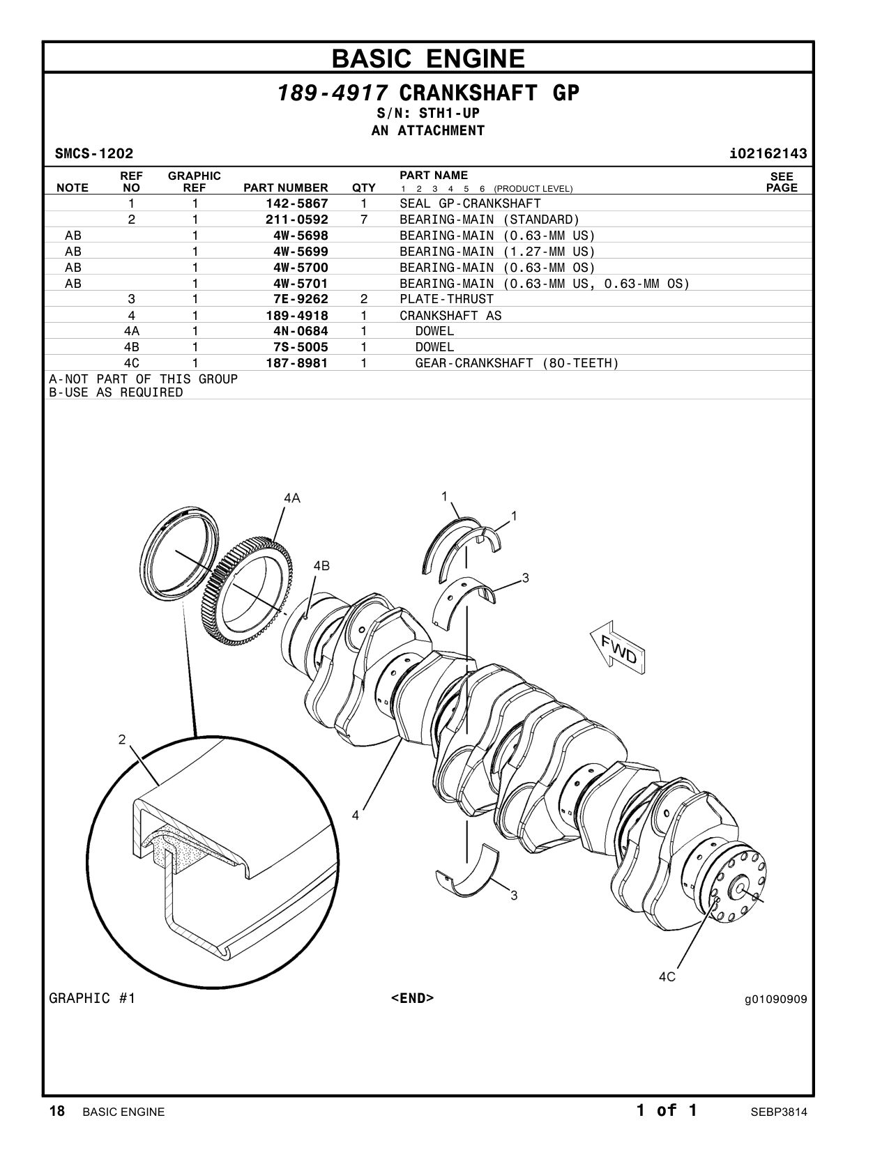 189-4918 CRANKSHAFT AS · S/N STH1-UP CAT parts manual diagram