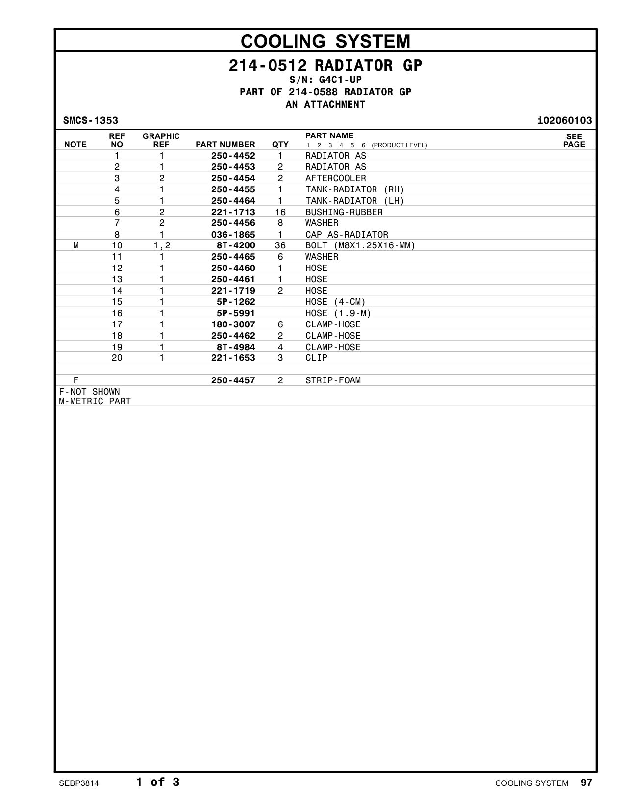 250-4454 AFTERCOOLER · S/N G4C1-UP CAT parts manual diagram