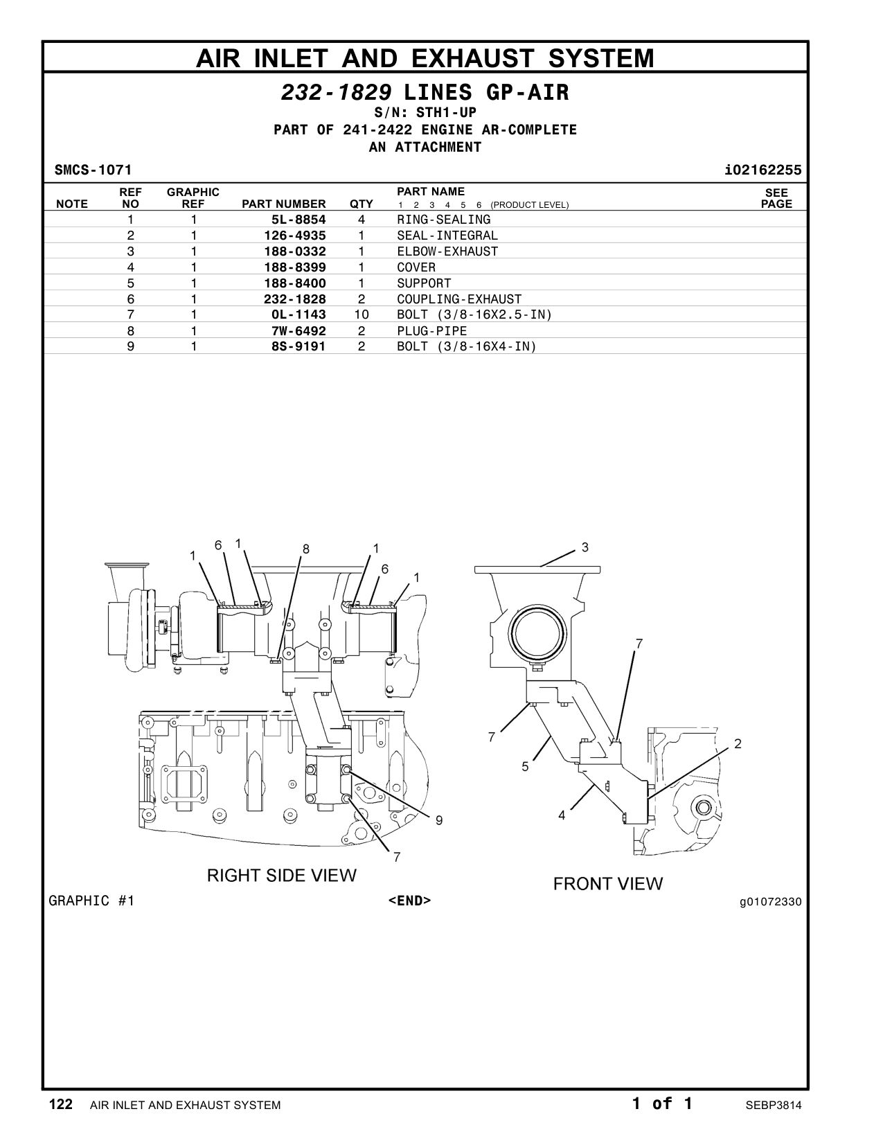 188-0332 ELBOW-EXHAUST · S/N STH1-UP CAT parts manual diagram