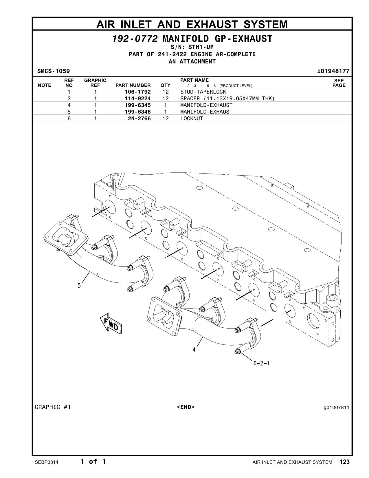 199-6346 MANIFOLD-EXHAUST · S/N STH1-UP CAT parts manual diagram