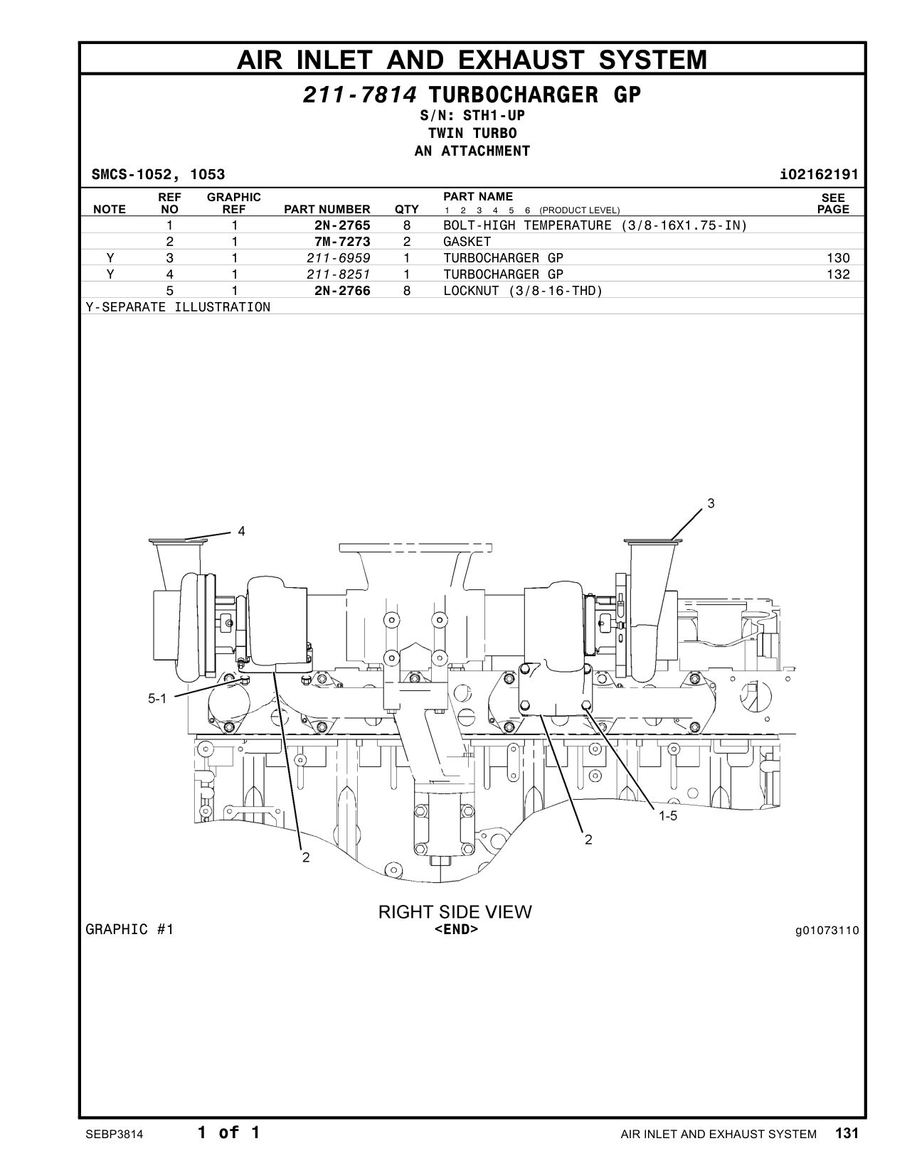 211-6959 TURBOCHARGER GP · S/N STH1-UP CAT parts manual diagram