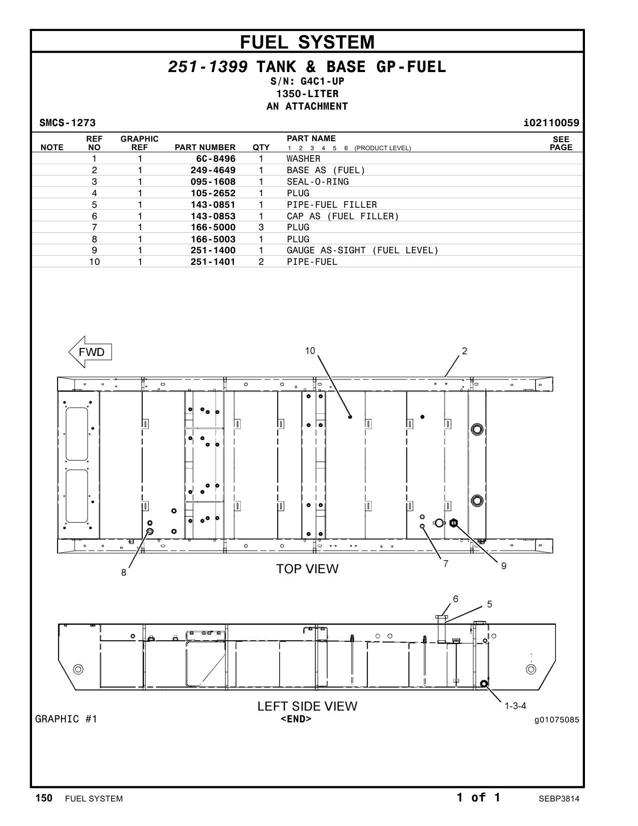251-1400 GAUGE AS-SIGHT (FUEL LEVEL) · S/N G4C1-UP CAT parts manual diagram