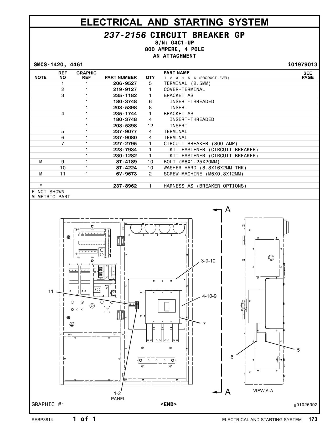230-1282 KIT-FASTENER (CIRCUIT BREAKER) · S/N G4C1-UP CAT parts manual diagram